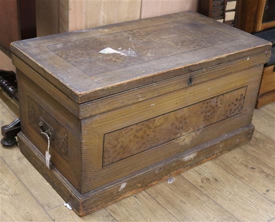 A late Victorian pine stencil decorated blanket box W.97cm